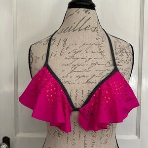 PINK VICTORIA’S SECRET Laser Cut Flounce Triangle Bikini Top - Pink/Orange/Gray